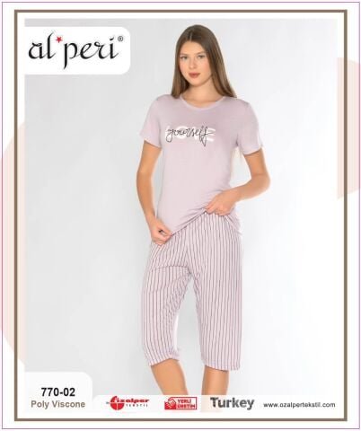 Alperi 770-02 (M-L-XL-XXL) Bayan Kısa Kollu Kapri Pijama Takım 4’lü – Pijama Takımı