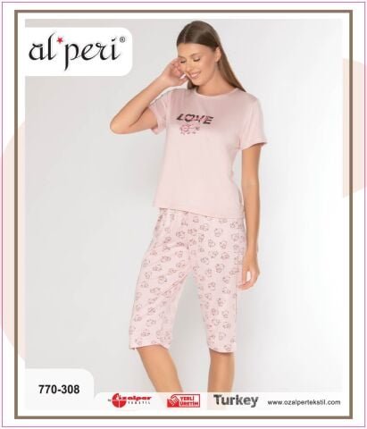 Alperi 770-308 (M-L-XL-XXL) Bayan Kısa Kollu Kapri Pijama Takım 4’lü – Pijama Takımı