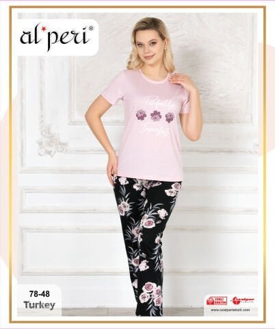 Alperi 78-48 (M-L-XL-XXL) Bayan Kısa Kollu Pijama Takım 4’lü – Pijama Takımı