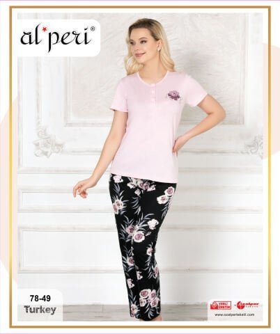 Alperi 78-49 (M-L-XL-XXL) Bayan Kısa Kollu Pijama Takım 4’lü – Pijama Takımı