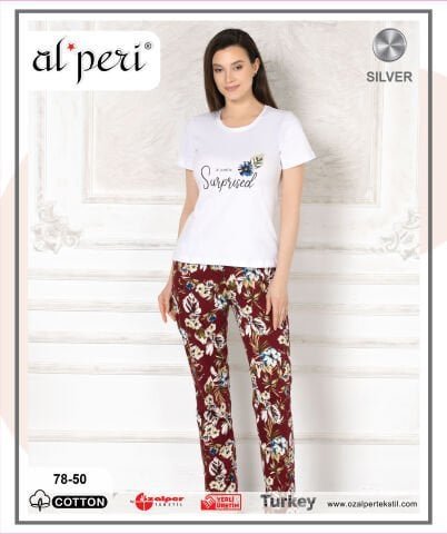Alperi 78-50 (M-L-XL-XXL) Bayan Kısa Kollu Pijama Takım 4’lü – Pijama Takımı