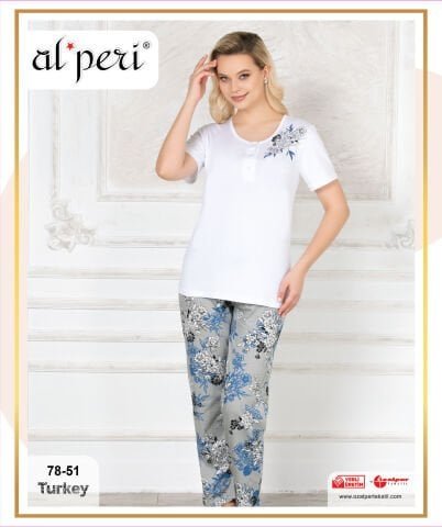 Alperi 78-51 (M-L-XL-XXL) Bayan Kısa Kollu Pijama Takım 4’lü – Pijama Takımı
