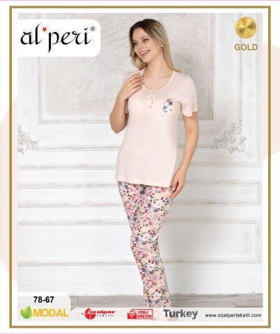 Alperi 78-67 (M-L-XL-XXL) Bayan Kısa Kollu Pijama Takım 4’lü – Pijama Takımı