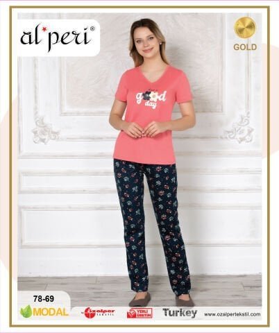 Alperi 78-69 (M-L-XL-XXL) Bayan Kısa Kollu Pijama Takım 4’lü – Pijama Takımı