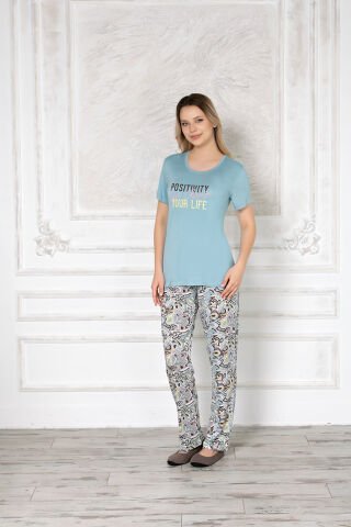 Alperi 78-75 (M-L-XL-XXL) Bayan Kısa Kollu Pijama Takım 4’lü – Pijama Takımı
