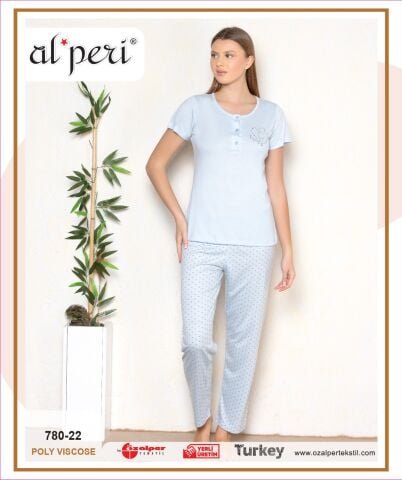Alperi 780-22 (M-L-XL-XXL) Bayan Kısa Kollu Pijama Takım 4’lü – Pijama Takımı