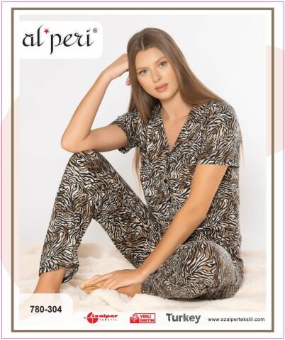 Alperi 780-304 (M-L-XL-XXL) Bayan Kısa Kollu Pijama Takım 4’lü – Pijama Takımı
