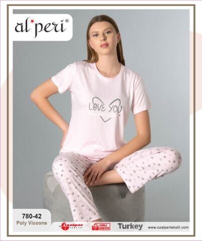 Alperi 780-42 (M-L-XL-XXL) Bayan Kısa Kollu Pijama Takım 4’lü – Pijama Takımı