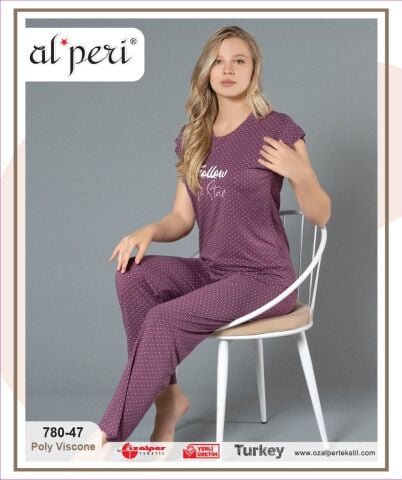 Alperi 780-47 (M-L-XL-XXL) Bayan Kısa Kollu Pijama Takım 4’lü – Pijama Takımı