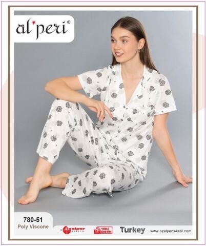 Alperi 780-51 (M-L-XL-XXL) Bayan Kısa Kollu Pijama Takım 4’lü – Pijama Takımı
