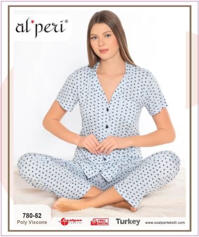 Alperi 780-52 (M-L-XL-XXL) Bayan Kısa Kollu Pijama Takım 4’lü – Pijama Takımı
