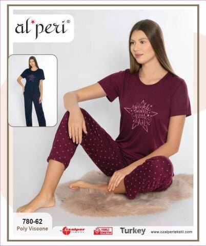 Alperi 780-62 (M-L-XL-XXL) Bayan Kısa Kollu Pijama Takım 4’lü – Pijama Takımı