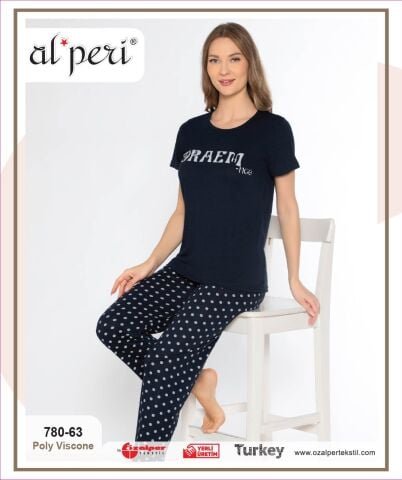 Alperi 780-63 (M-L-XL-XXL) Bayan Kısa Kollu Pijama Takım 4’lü – Pijama Takımı