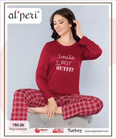 Alperi 790-26 (M-L-XL-XXL) Bayan Uzun Kollu Pijama Takım 4’lü – Pijama Takımı