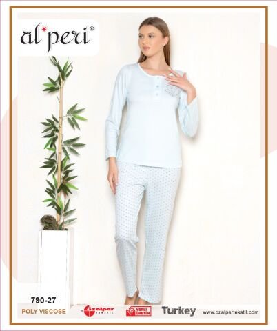 Alperi 790-27 (M-L-XL-XXL) Bayan Uzun Kollu Pijama Takım 4’lü – Pijama Takımı