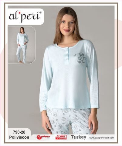 Alperi 790-28 (M-L-XL-XXL) Bayan Uzun Kollu Pijama Takım 4’lü – Pijama Takımı