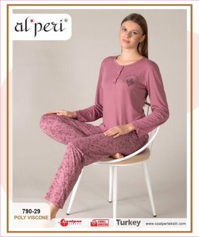 Alperi 790-29 (M-L-XL-XXL) Bayan Uzun Kollu Pijama Takım 4’lü – Pijama Takımı