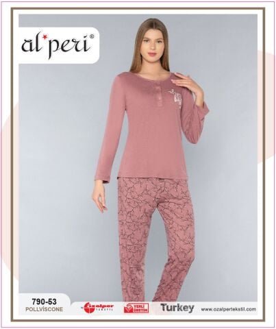 Alperi 790-53 (M-L-XL-XXL) Bayan Uzun Kollu Pijama Takım 4’lü – Pijama Takımı