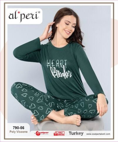 Alperi 790-56 (M-L-XL-XXL) Bayan Uzun Kollu Pijama Takım 4’lü – Pijama Takımı