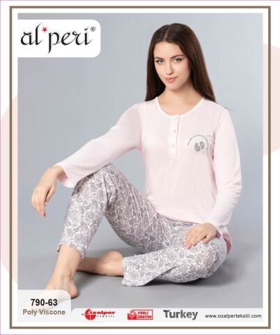 Alperi 790-63 (M-L-XL-XXL) Bayan Uzun Kollu Pijama Takım 4’lü – Pijama Takımı