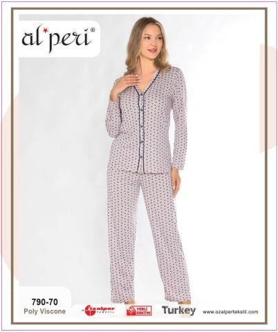 Alperi 790-70 (M-L-XL-XXL) Bayan Uzun Kollu Pijama Takım 4’lü – Pijama Takımı