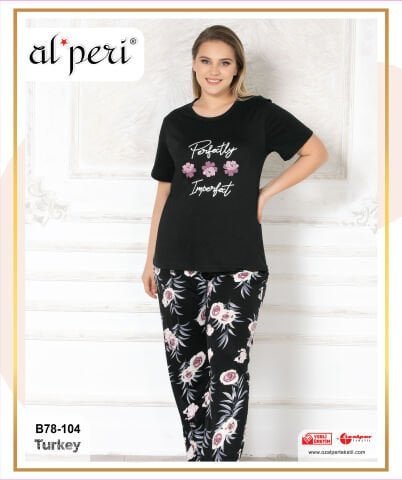 Alperi B78-104 (3XL-4XL-5XL-6XL) Bayan Kısa Kollu Pijama Takım 4’lü – Pijama Takımı