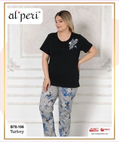 Alperi B78-106 (3XL-4XL-5XL-6XL) Bayan Kısa Kollu Pijama Takım 4’lü – Pijama Takımı