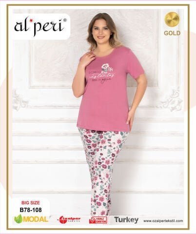 Alperi B78-108 (3XL-4XL-5XL-6XL) Bayan Kısa Kollu Pijama Takım 4’lü – Pijama Takımı