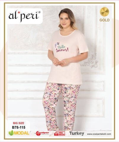 Alperi B78-115 (3XL-4XL-5XL-6XL) Bayan Kısa Kollu Pijama Takım 4’lü – Pijama Takımı