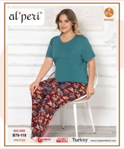 Alperi B78-118 (3XL-4XL-5XL-6XL) Bayan Kısa Kollu Pijama Takım 4’lü – Pijama Takımı