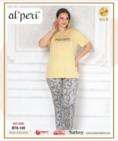 Alperi B78-120 (3XL-4XL-5XL-6XL) Bayan Kısa Kollu Pijama Takım 4’lü – Pijama Takımı