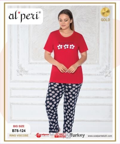 Alperi B78-124 (3XL-4XL-5XL-6XL) Bayan Kısa Kollu Pijama Takım 4’lü – Pijama Takımı