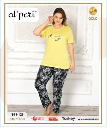 Alperi B78-126 (3XL-4XL-5XL-6XL) Bayan Kısa Kollu Pijama Takım 4'lü - Pijama Takımı
