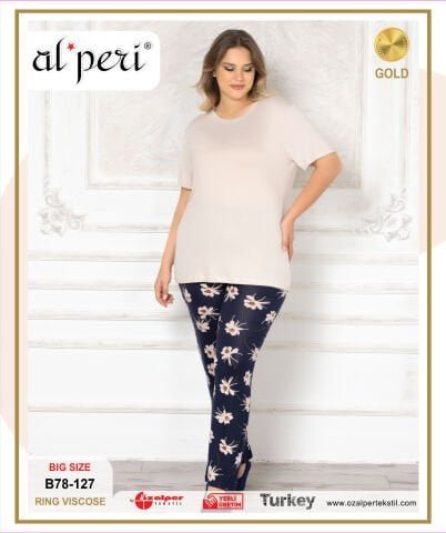 Alperi B78-127 (3XL-4XL-5XL-6XL) Bayan Kısa Kollu Pijama Takım 4’lü – Pijama Takımı