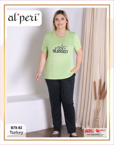 Alperi B78-92 (3XL-4XL-5XL-6XL) Bayan Kısa Kollu Pijama Takım 4’lü – Pijama Takımı