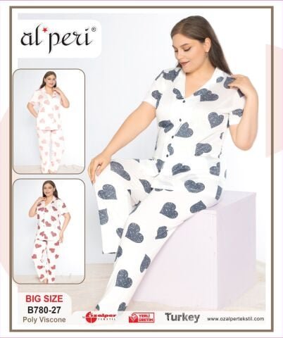 Alperi B780-27 (3XL-4XL-5XL-6XL) Bayan Kısa Kollu Pijama Takım 4’lü – Pijama Takımı