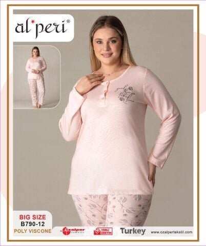 Alperi B790-12 (3XL-4XL-5XL-6XL) Bayan Uzun Kollu Pijama Takım 4’lü – Pijama Takımı