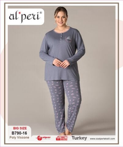 Alperi B790-16 (3XL-4XL-5XL-6XL) Bayan Uzun Kollu Pijama Takım 4’lü – Pijama Takımı