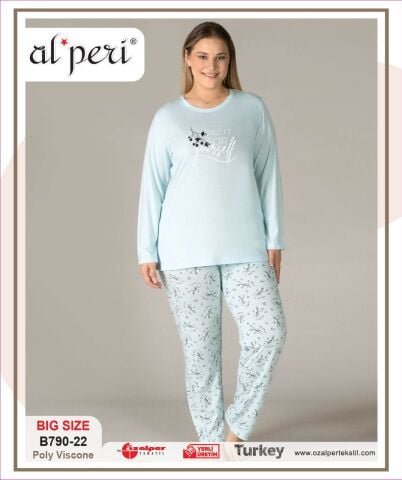 Alperi B790-22 (3XL-4XL-5XL-6XL) Bayan Uzun Kollu Pijama Takım 4’lü – Pijama Takımı