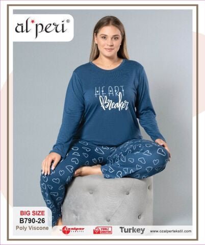 Alperi B790-26 (3XL-4XL-5XL-6XL) Bayan Uzun Kollu Pijama Takım 4’lü – Pijama Takımı