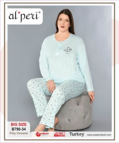 Alperi B790-34 (3XL-4XL-5XL-6XL) Bayan Uzun Kollu Pijama Takım 4’lü – Pijama Takımı