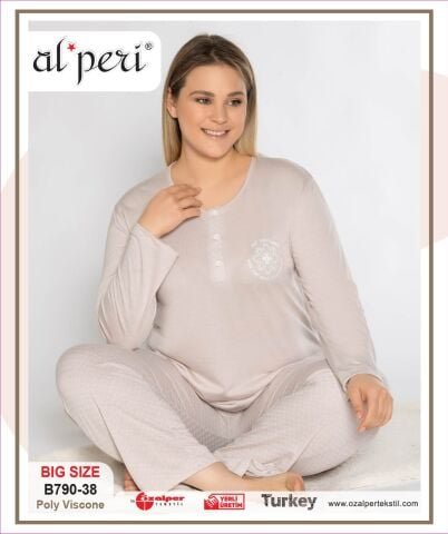 Alperi B790-38 (3XL-4XL-5XL-6XL) Bayan Uzun Kollu Pijama Takım 4’lü – Pijama Takımı