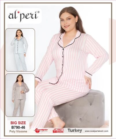 Alperi B790-46 (3XL-4XL-5XL-6XL) Bayan Uzun Kollu Pijama Takım 4’lü – Pijama Takımı