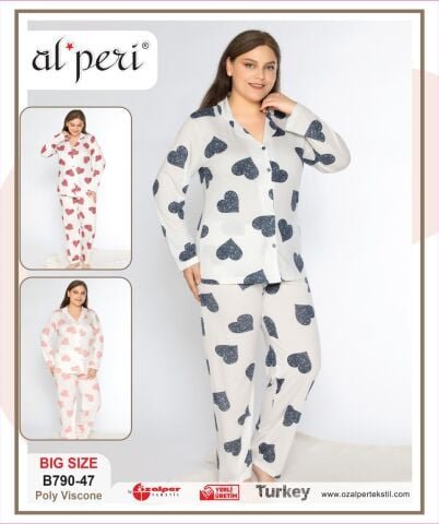 Alperi B790-47 (3XL-4XL-5XL-6XL) Bayan Uzun Kollu Pijama Takım 4’lü – Pijama Takımı