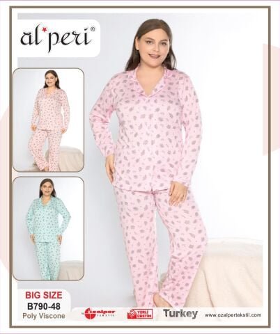 Alperi B790-48 (3XL-4XL-5XL-6XL) Bayan Uzun Kollu Pijama Takım 4’lü – Pijama Takımı