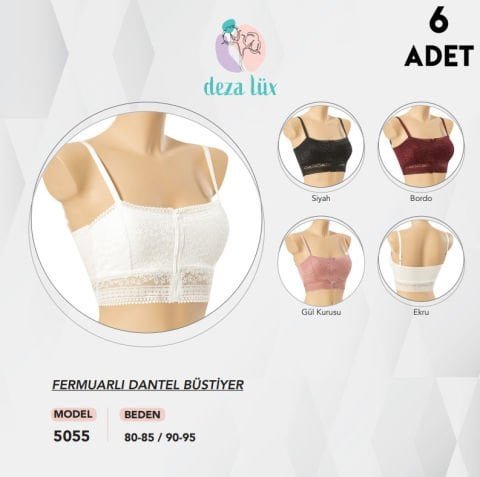 Dondeza 5055 Fermuarlı Dantel Bayan Bustiyer 6’lı – Kadın İç Giyim – Büstiyer
