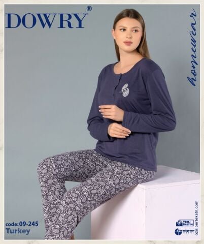 Dowry 09-245 (M-L-XL-XXL) Uzun Kollu Bayan Pijama Takımı 4'lü - Pijama Takımı
