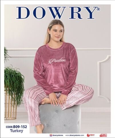 Dowry B09-152 (2XL-3XL-4XL-5XL) Uzun Kollu Bayan Kadife Pijama Takımı 4’lü – Pijama Takımı