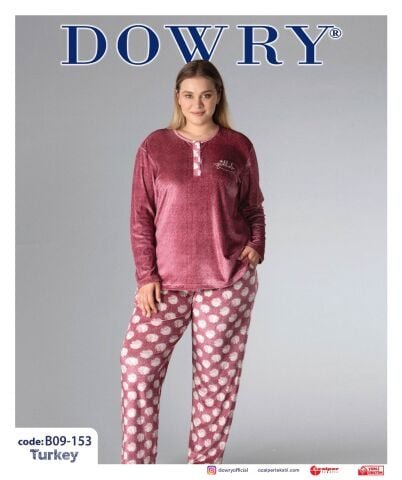 Dowry B09-153 (2XL-3XL-4XL-5XL) Uzun Kollu Bayan Kadife Pijama Takımı 4’lü – Pijama Takımı