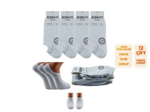 Esinti 29-Beyaz Bayan Penye Sneakers 12’li – Kadın İç Giyim – Kadın Çorap